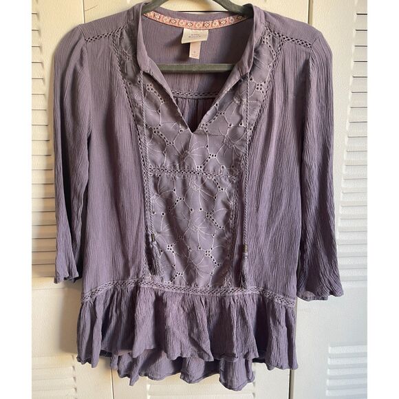 Knox Rose Women’s Blouse Small Long Sleeve Purple with Embroidered details - Picture 1 of 6